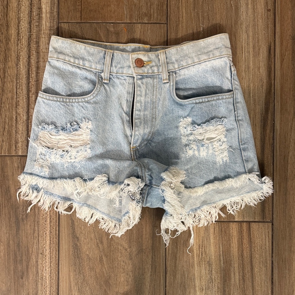 Brandy Melville Distressed Light Blue Denim Shorts